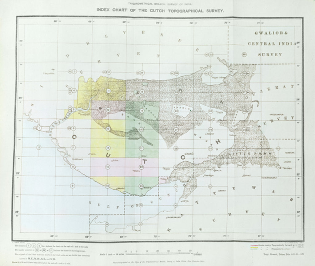 Detail of Index Chart of the Cutch Topographical Survey by the Trigonometrical Branch, Survey of India, Dehra Dun, November, 1881 by English School