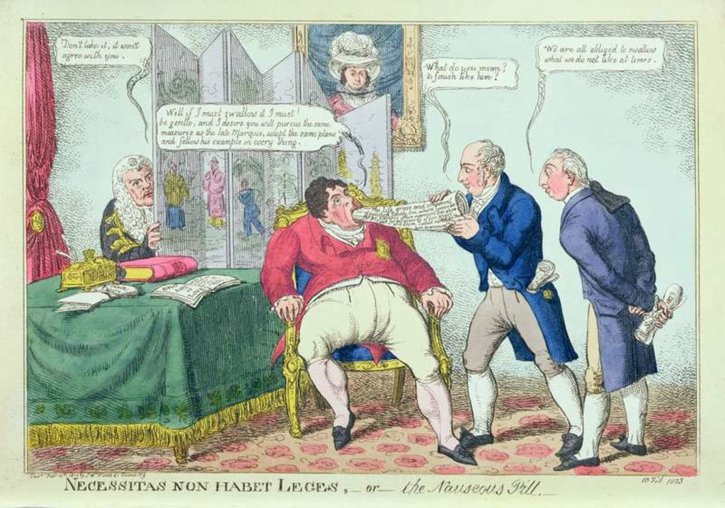 Detail of Necessitas Non Habet Leges, or the Nauseous Pill, 1823 by English School