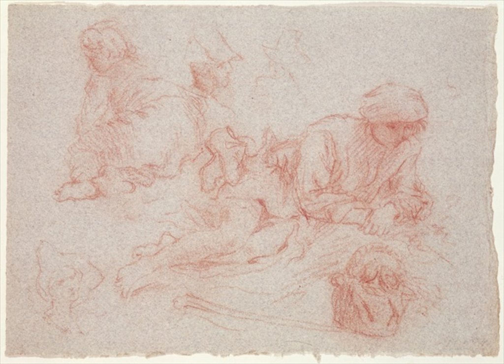 Detail of Study of a reclining man by Jean Antoine Watteau