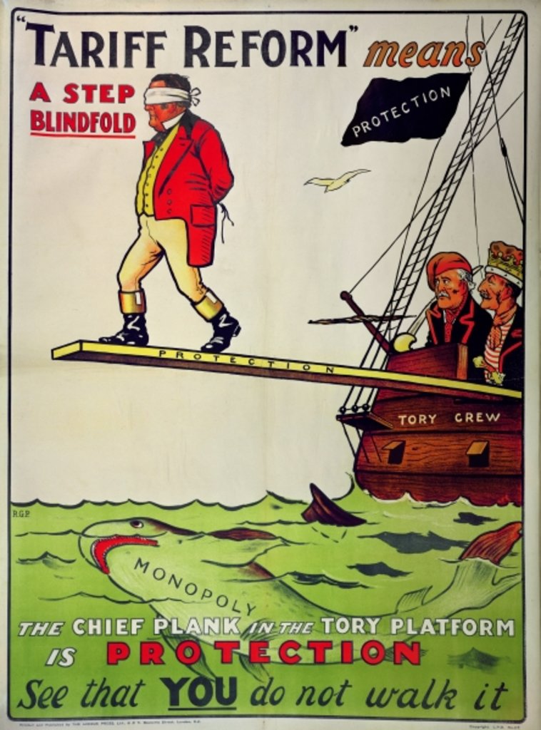 Detail of Tariff Reform means A Step Blindfold, poster defending Free Trade against attack by the Conservative party, c.1910 by Anonymous