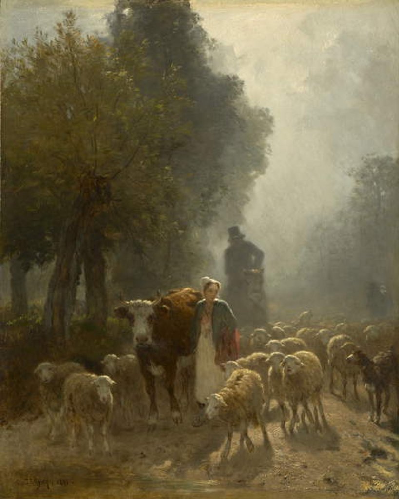 Detail of Going to Market on a Misty Morning, 1851 by Constant-Emile Troyon