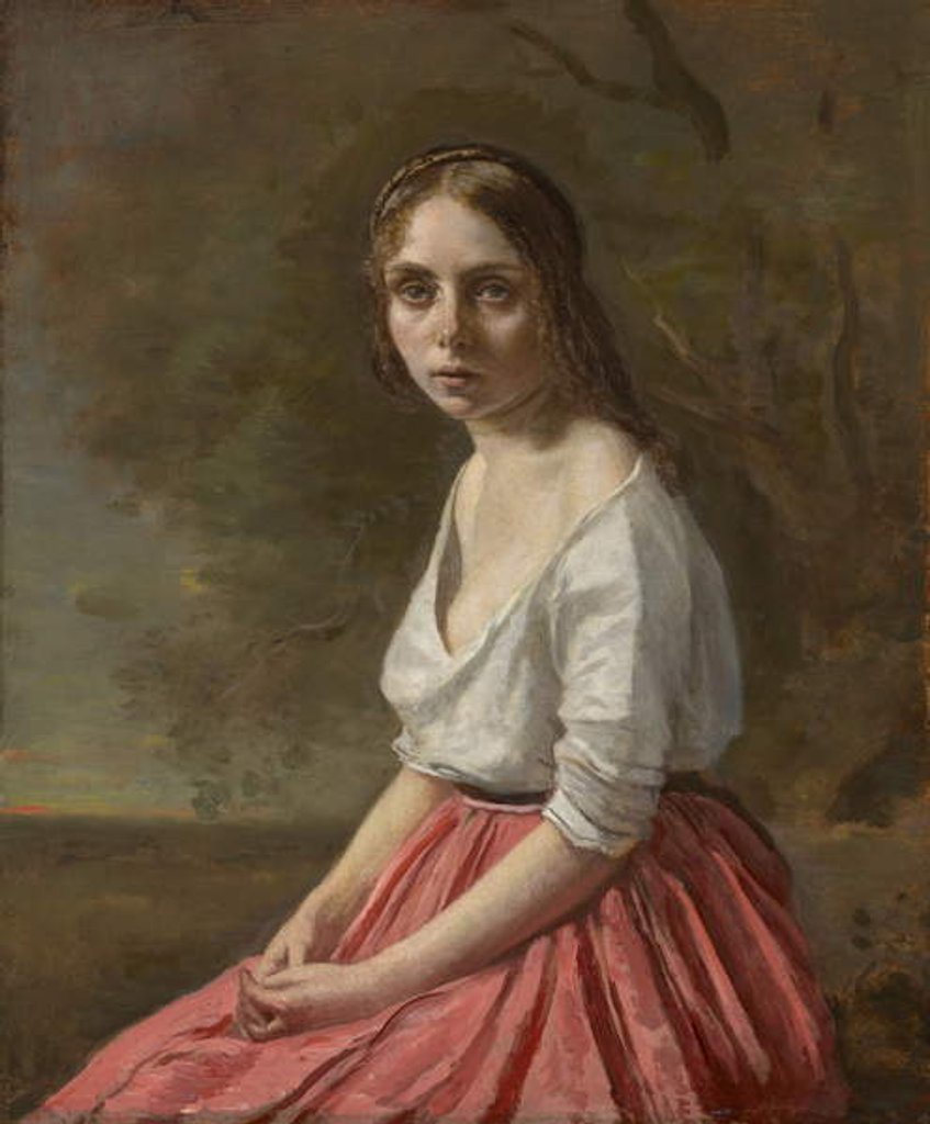 Detail of Young Woman in a Pink Skirt, c.1845-50 by Jean Baptiste Camille Corot