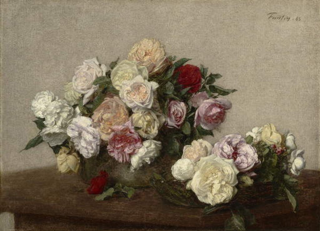 Detail of Roses in a Bowl and Dish, 1885 by Ignace Henri Jean Fantin-Latour