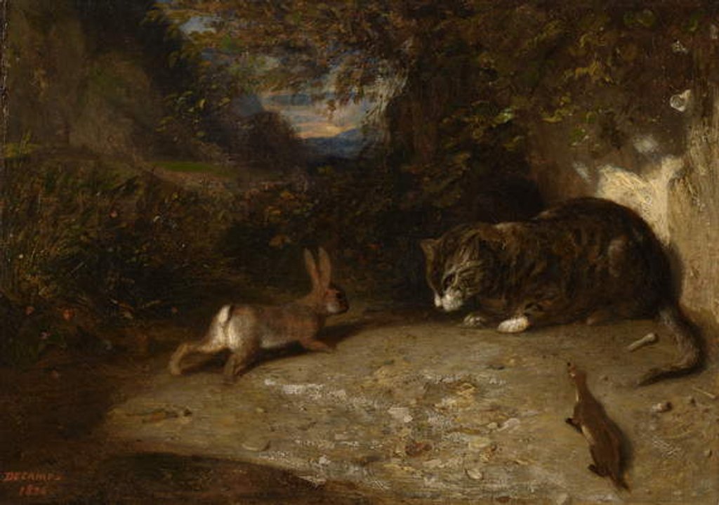 Detail of Cat, Weasel, and Rabbit, 1836 by Alexandre Gabriel Decamps