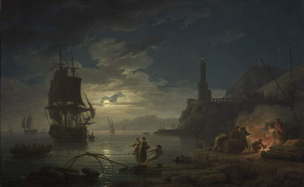 Detail of Coastal Scene in Moonlight, 1769 by Claude Joseph Vernet