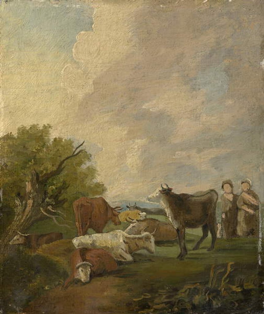 Detail of Figures and cattle in a landscape by Thomas Gainsborough