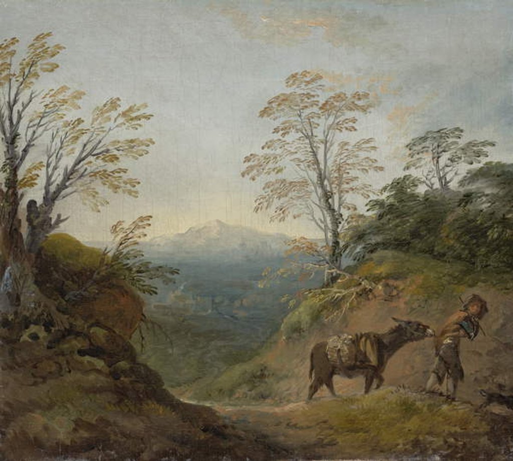 Detail of Wooded Landscape with a Boy Leading a Donkey and Dog, and an Extensive Panorama with Buildings and Distant Hills, early 1760s by Thomas Gainsborough