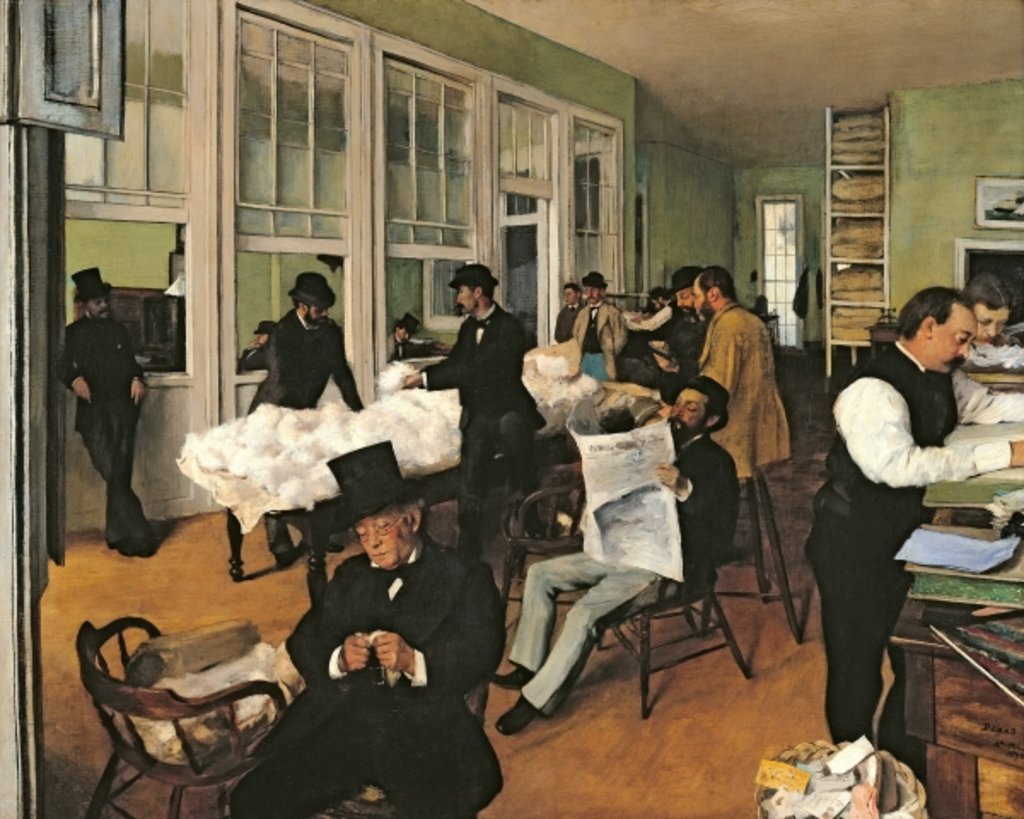 Detail of The Cotton Exchange, New Orleans, 1873 by Edgar Degas