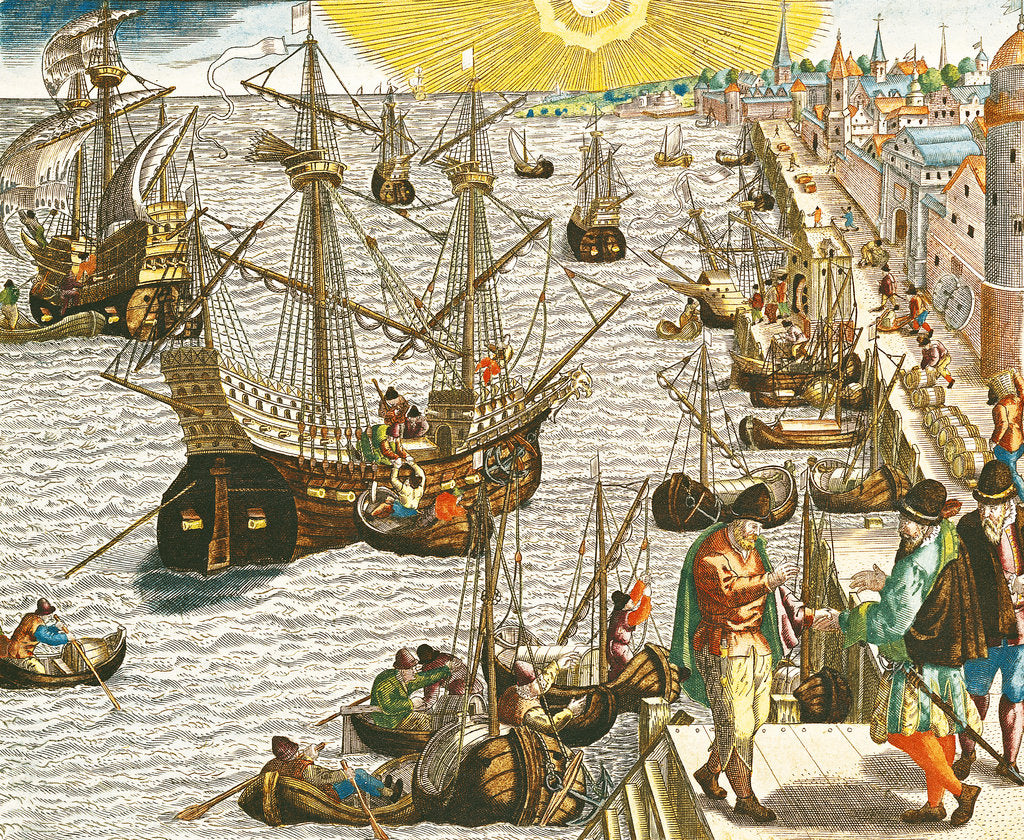 Detail of Departure from Lisbon for Brazil, the East Indies and America by Theodor de Bry