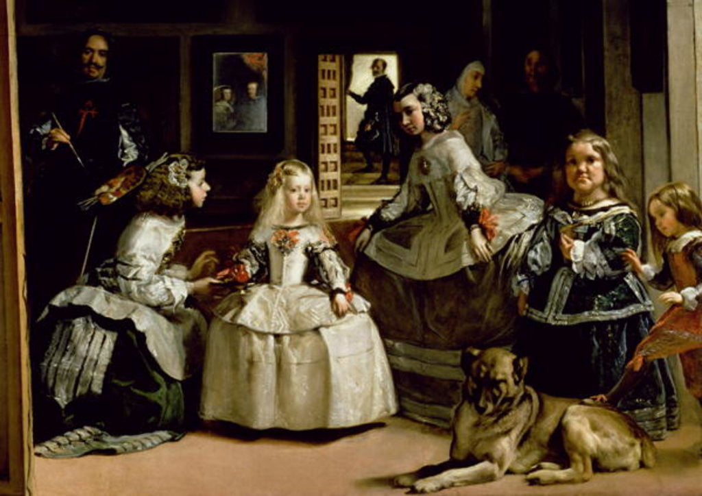Detail of Las Meninas, detail of the lower half depicting the family of Philip IV of Spain by Diego Rodriguez de Silva y Velazquez