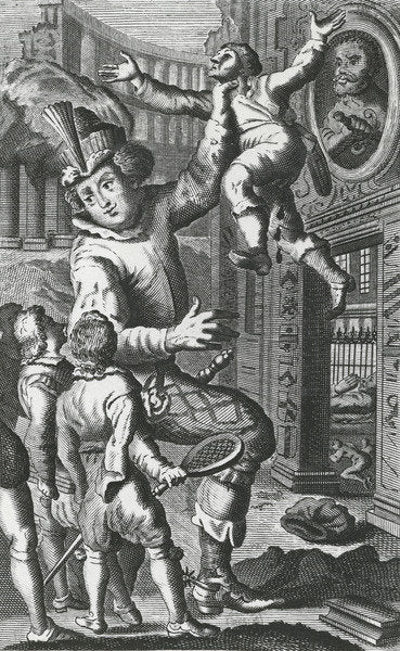 Detail of Pantagruel grabbing Limousin by the throat by French School