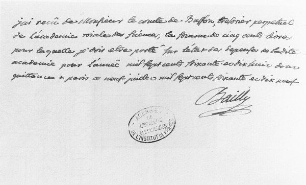 Detail of Letter from Jean-Sylvain Bailly sent in 1779 by French School