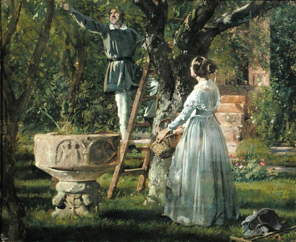 Detail of Garden in Ringsted with a Ancient Baptismal Font, 1850 by Jorgan Roed