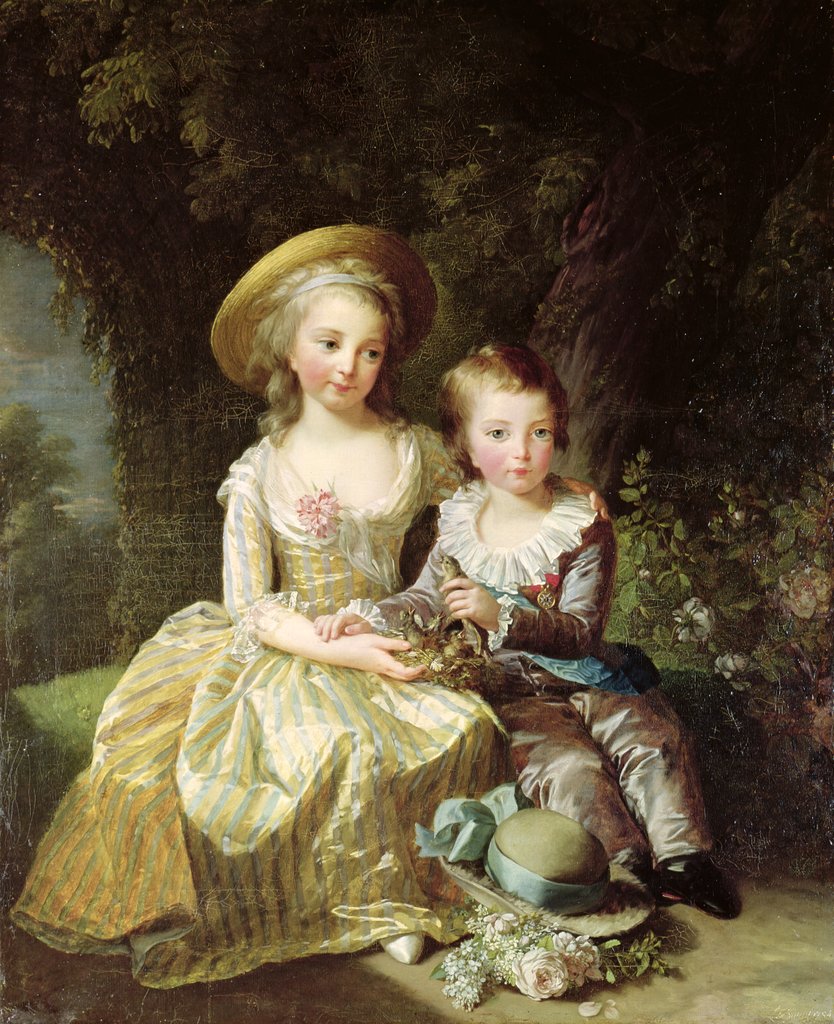 Detail of Child portraits of Marie-Therese-Charlotte of France, future Duchess of Angouleme, and Louis-Joseph-Xavier of France Premier Dauphin, 1784 by Elisabeth Louise Vigee-Lebrun
