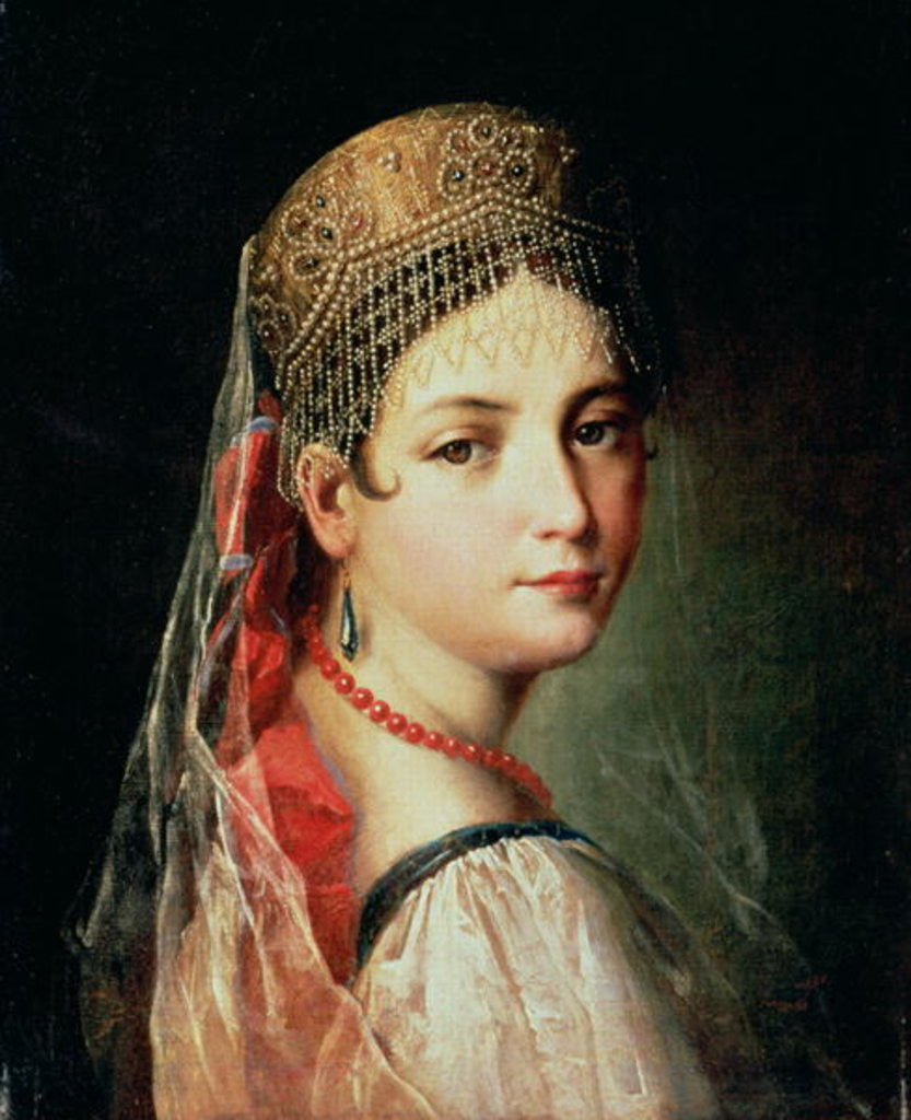Detail of Portrait of a Young Girl in Sarafan and Kokoshnik by Mauro Gandolfi