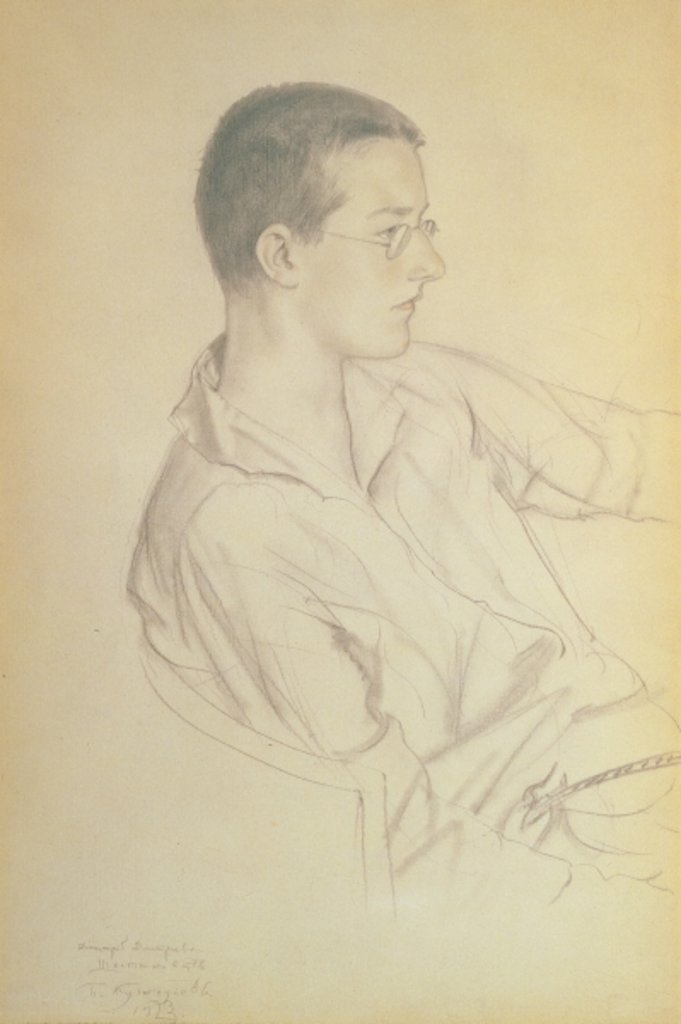 Detail of Portrait of Dmitri Dmitrievich Shostakovich by Boris Mihajlovic Kustodiev