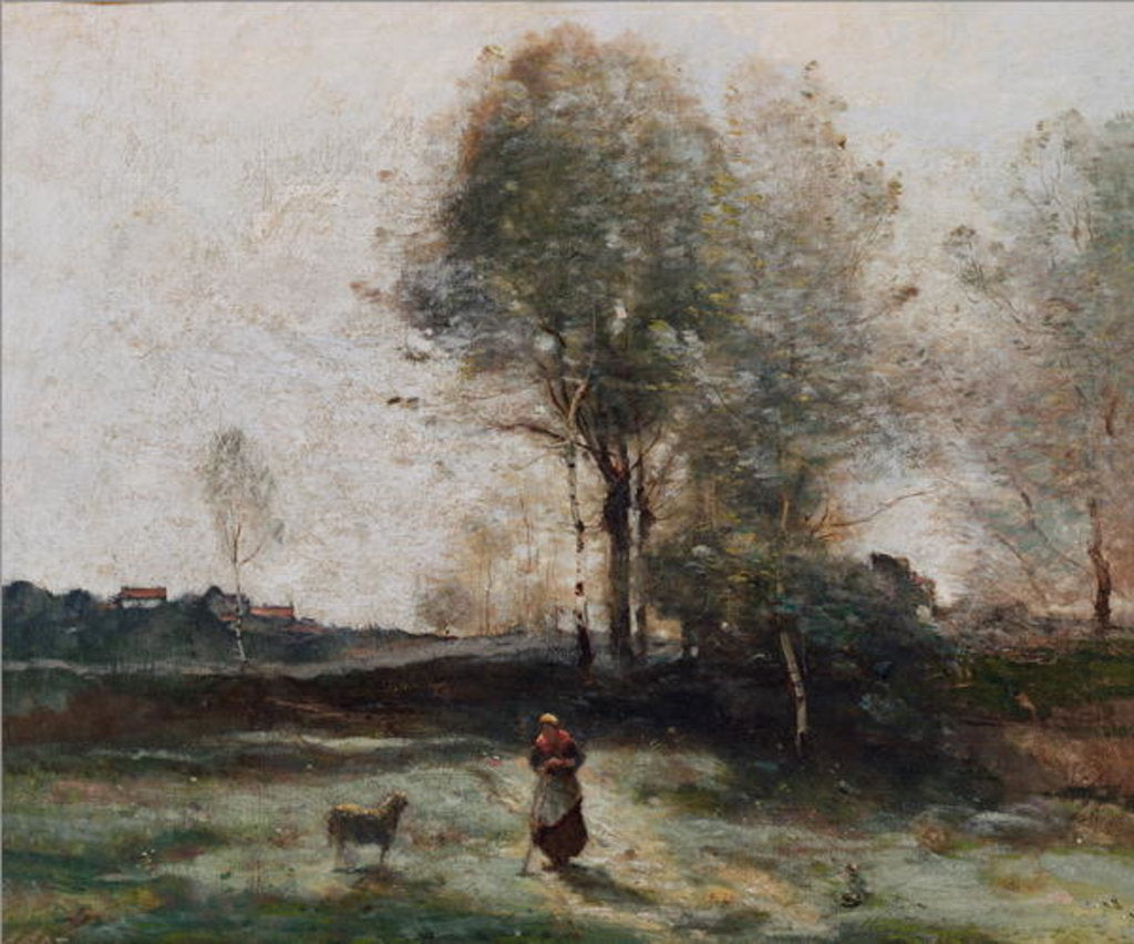 Detail of Landscape or, Morning in the Field by Jean Baptiste Camille Corot