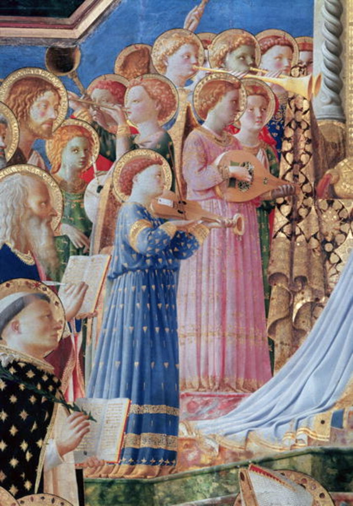 Detail of The Coronation of the virgin, detail of musical angels from the left hand side, c.1430-32 by Fra Angelico