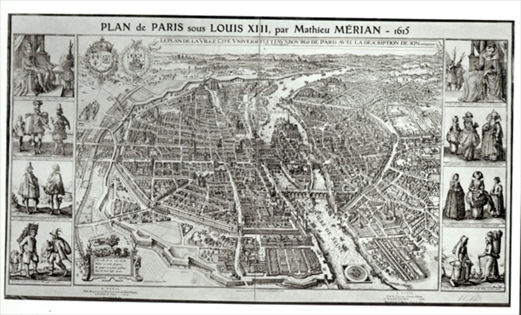 Detail of Bird's Eye Plan of Paris, 1615 by Matthaus the Elder Merian
