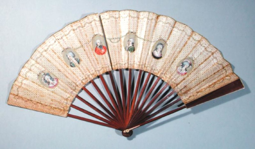 Detail of Fan depicting characters involved in the Affaire du Collier, 1786 by French School