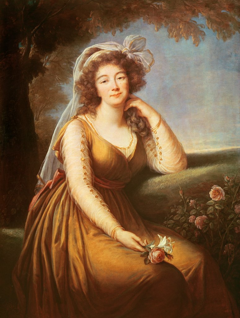Detail of Comtesse du Barry, holding a rose by Elisabeth Louise Vigee-Lebrun