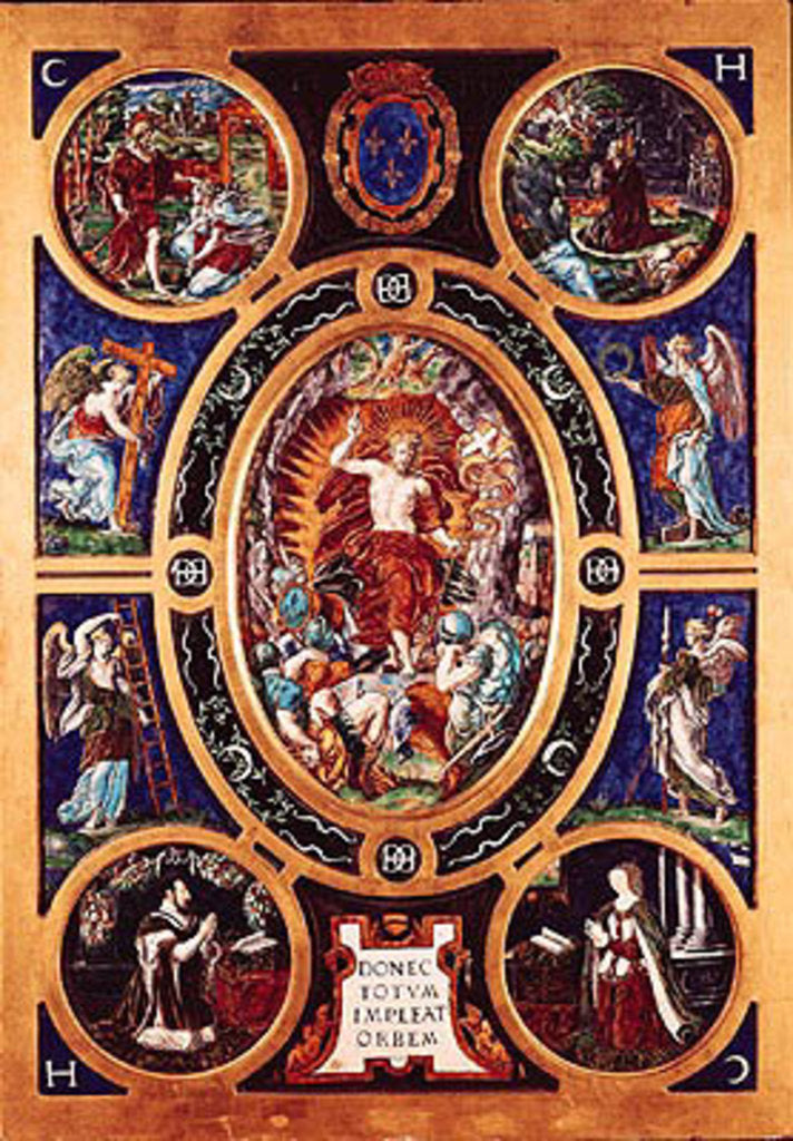 Altarpiece of Sainte-Chapelle, depicting the Resurrection, enamelled by Leonard Limosin 1553 by Nicolo dell' Abate