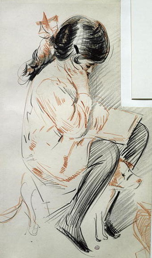 Detail of Paulette Reading Sitting on her Toy Dog by Paul Cesar Helleu