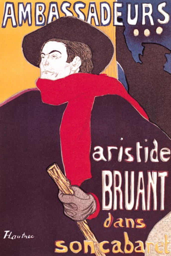 Detail of Poster advertising Aristide Bruant in his cabaret at the Ambassadeurs, 1892 by Henri de Toulouse-Lautrec