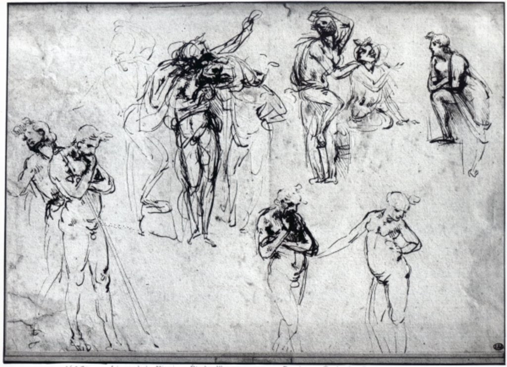 Detail of Study of nude men by Leonardo da Vinci