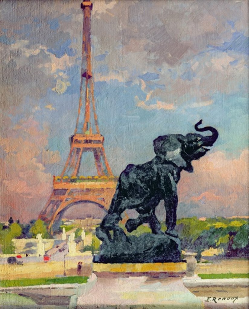 Detail of The Eiffel Tower and the Elephant by Fremiet by Jules Ernest Renoux