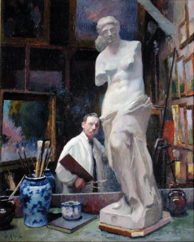 Detail of Ernest Renoux in his Studio, 50, rue Saint-Didier by Jules Ernest Renoux