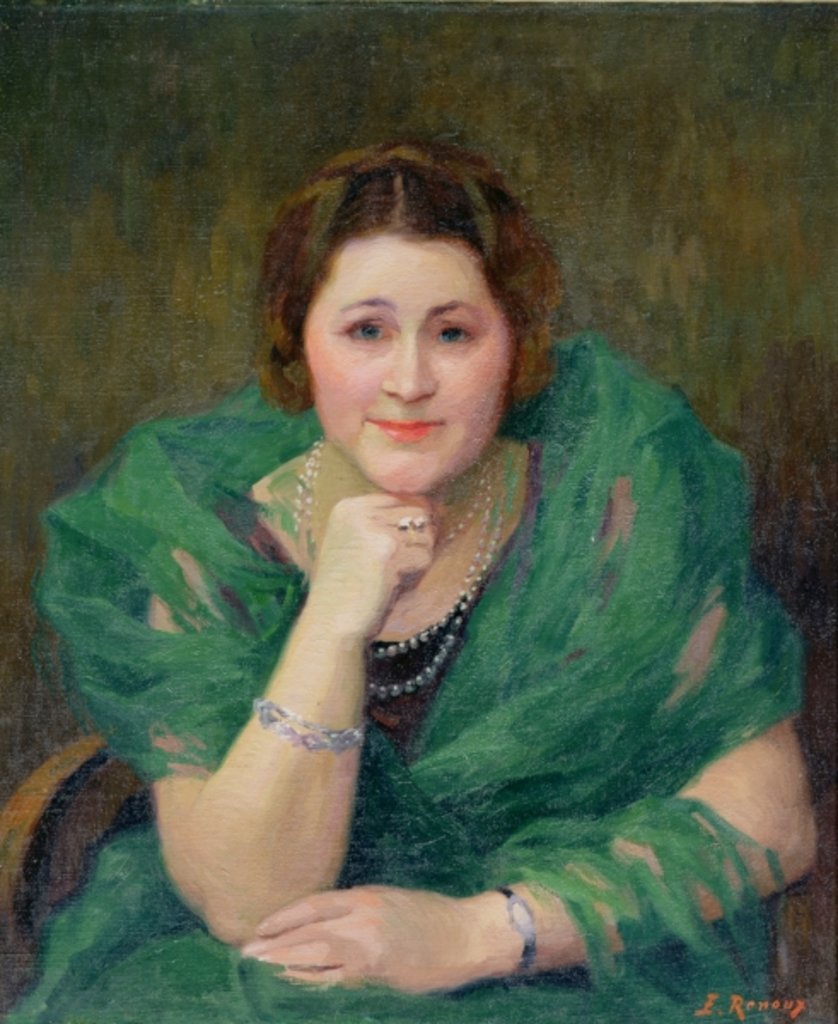 Detail of Portrait of a Russian Woman with a Green Scarf by Jules Ernest Renoux