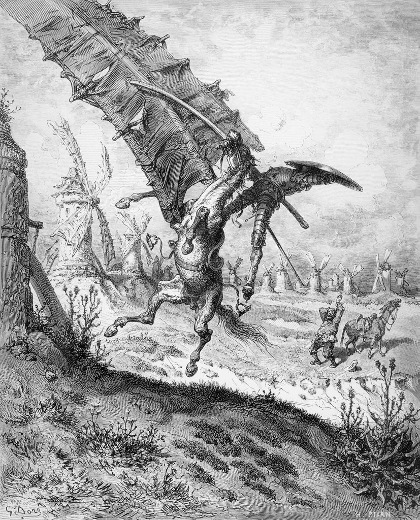 Detail of Don Quixote and the Windmills by Gustave (after) Dore