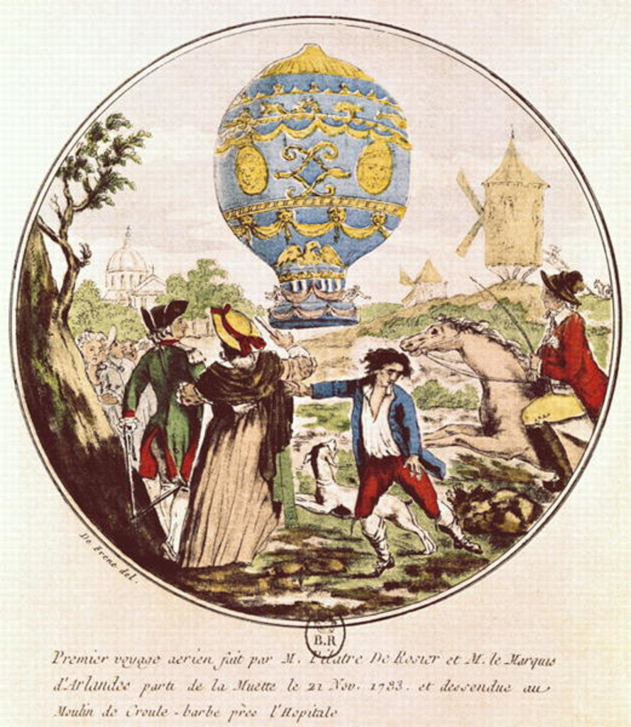 Detail of The First Aerial Voyage by Monsieur Francois Pilatre de Rozier and the Marquis of Arlandes from Muette to the Windmill at Croule-Barbe by De Frene