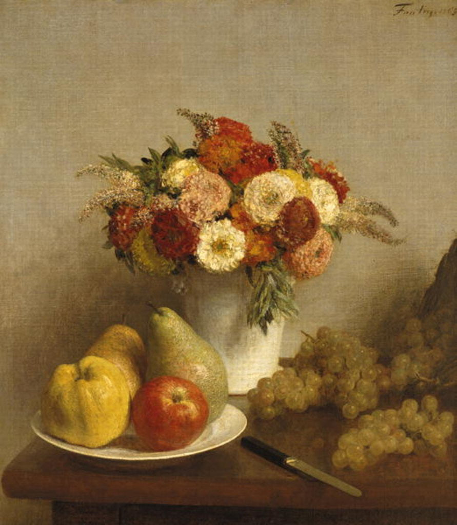 Detail of Flowers and Fruit by Ignace Henri Jean Fantin-Latour