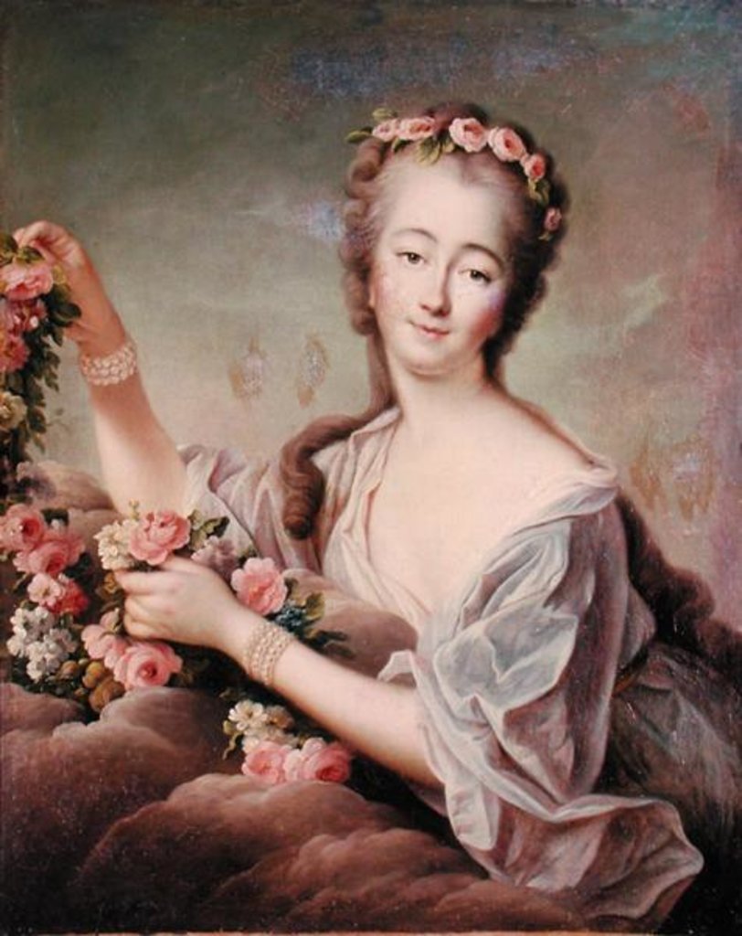 Detail of Portrait of the Countess du Barry as Flora by Francois-Hubert Drouais