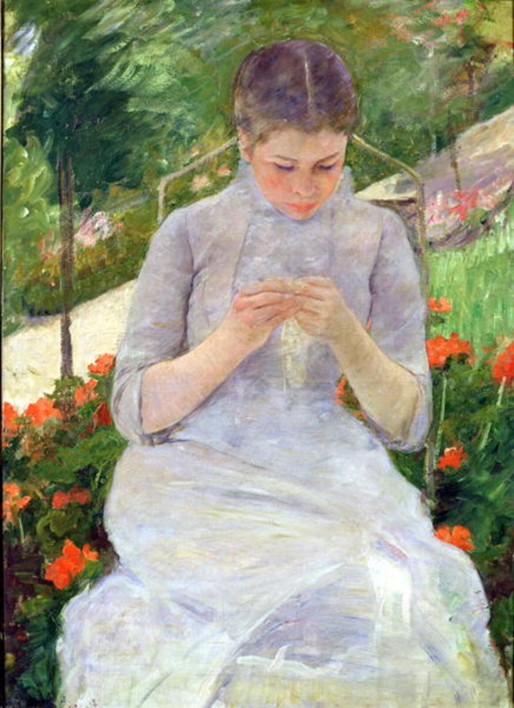 Detail of Young Woman Sewing in the garden, c.1880-82 by Mary Stevenson Cassatt