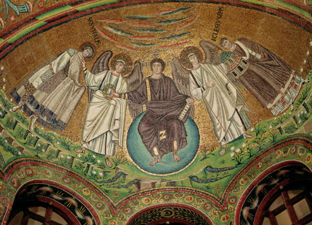 Detail of Christ surrounded by two angels, St. Vitalis and Bishop Ecclesius by Byzantine School