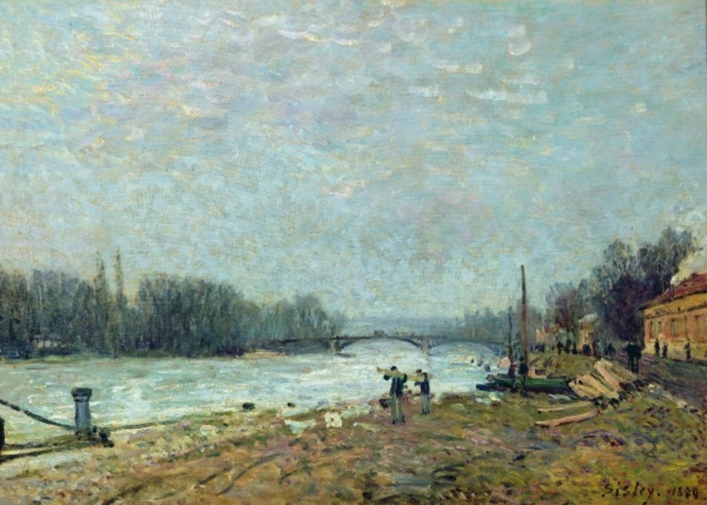 Detail of After the Thaw, the Seine at Suresnes Bridge, 1880 by Alfred Sisley