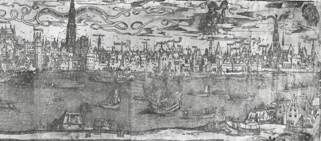 Detail of View of Antwerp Harbour, detail of the right hand section by Flemish School