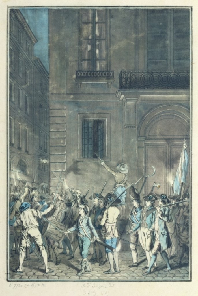 Detail of The mob roaming the streets of Paris carrying torches at night in July 1789 by Antoine Louis Francois Sergent-Marceau