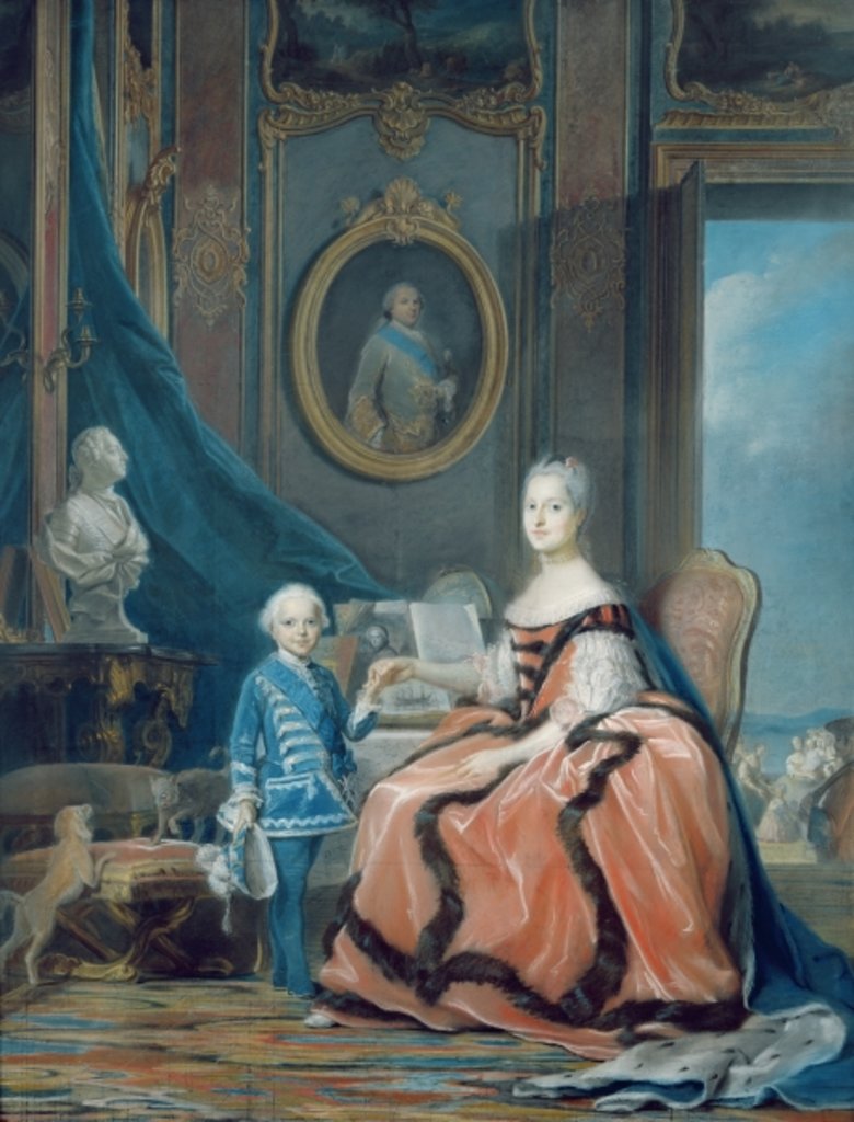 Detail of Portrait of Marie-Josephe de Saxe Dauphine of France and her son Louis Joseph Xavier de France Duke of Burgundy, c.1760-61 by Maurice Quentin de la Tour
