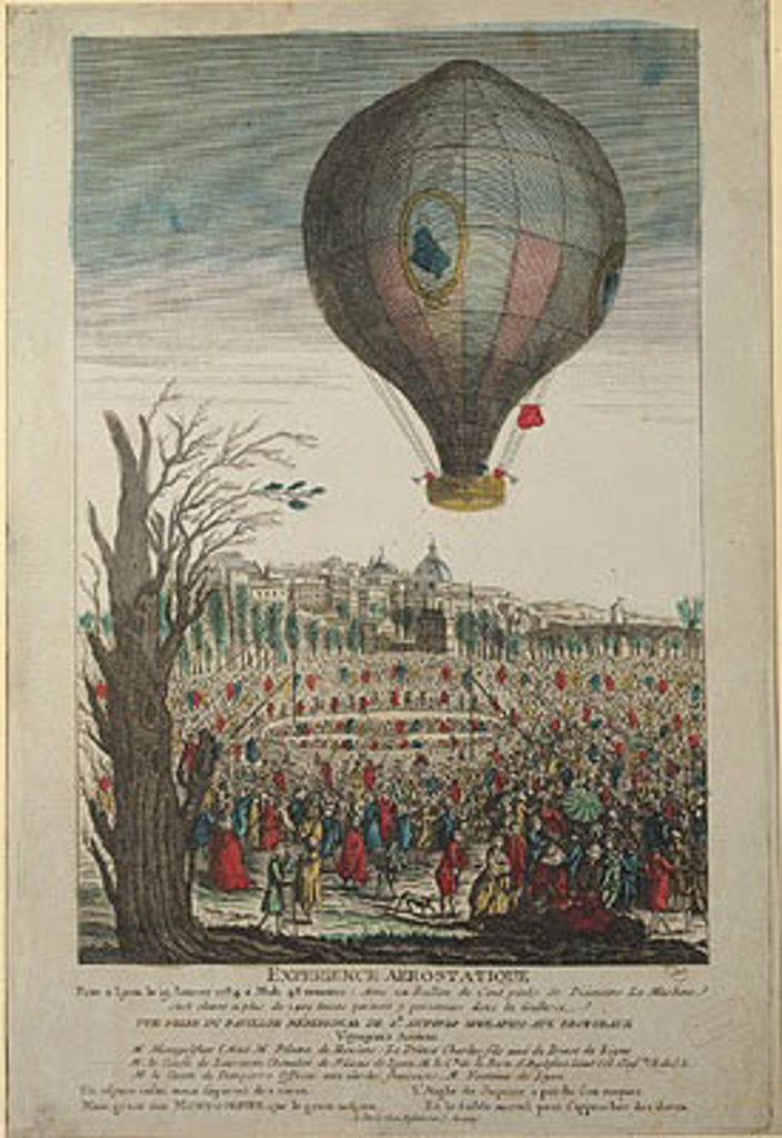 Detail of Hot-Air Balloon Experiment by the Montgolfier Brothers and Francois Pilatre de Rozier at Lyon, 19th January 1784 by French School