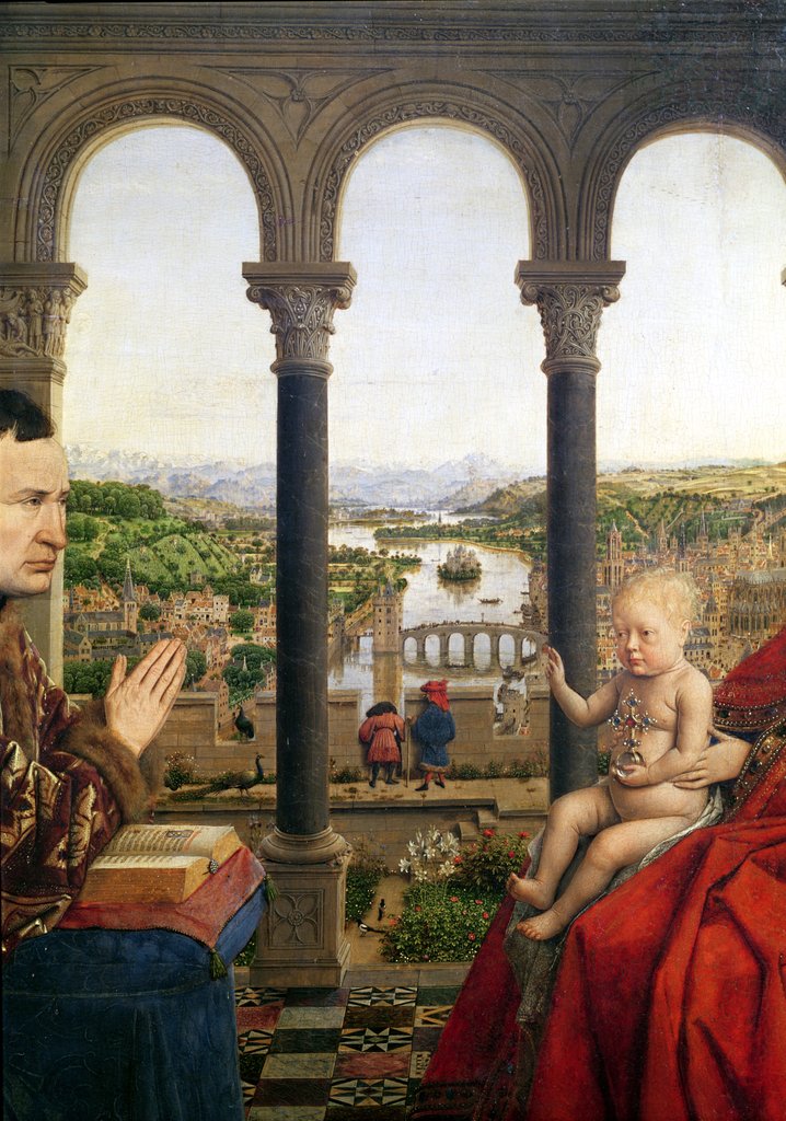 Detail of The Rolin Madonna, detail of the view between the columns, c.1435 by Jan van Eyck