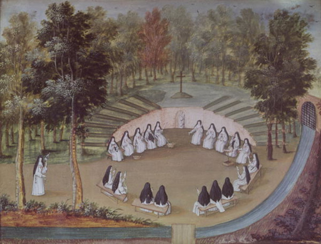 Detail of Nuns Meeting in Solitude by Louise Madelaine Cochin