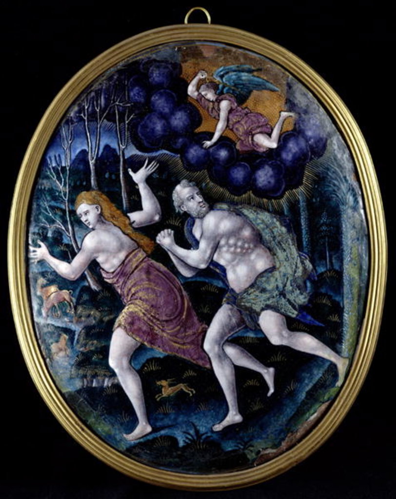 Detail of Oval plaque depicting Adam and Eve Expelled from Paradise, Limousin by French School