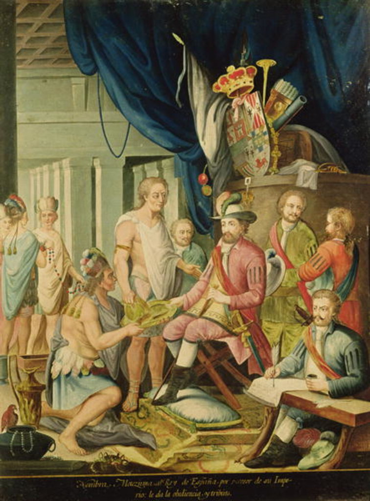 Detail of Montezuma Declares his Allegiance to the King of Spain before Cortes by Spanish School