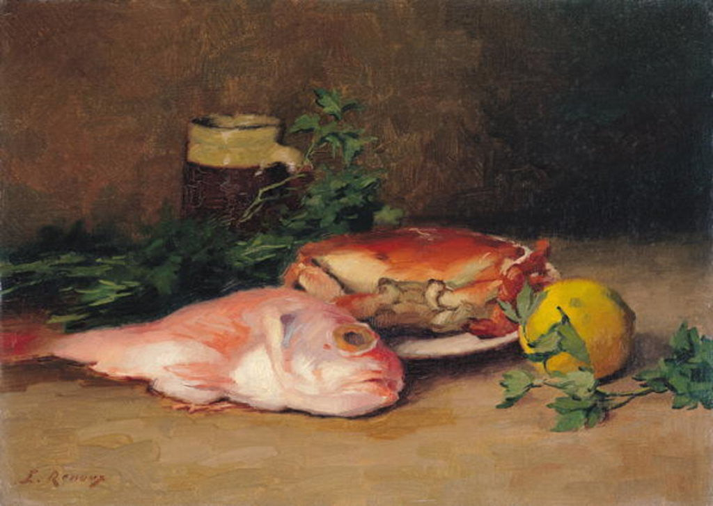 Detail of Crab and Red Mullet by Jules Ernest Renoux