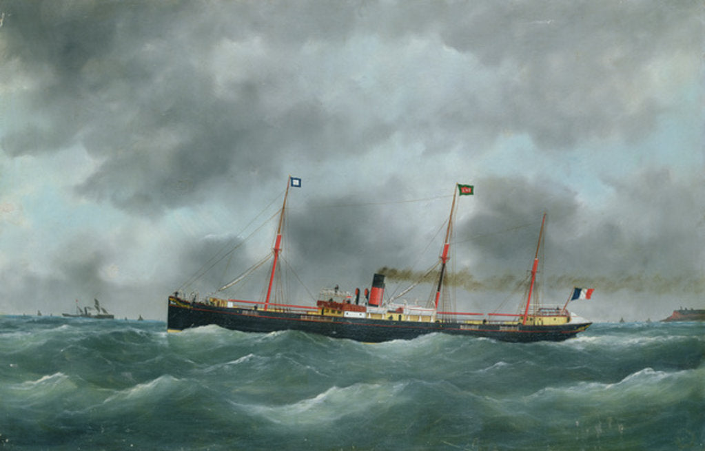 Detail of Cargo Steamship Flying the Flag of the Le Havre Peninsular Company by French School