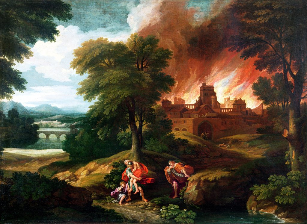 Detail of The Burning of Troy by Nicolas (attr.to) Poussin